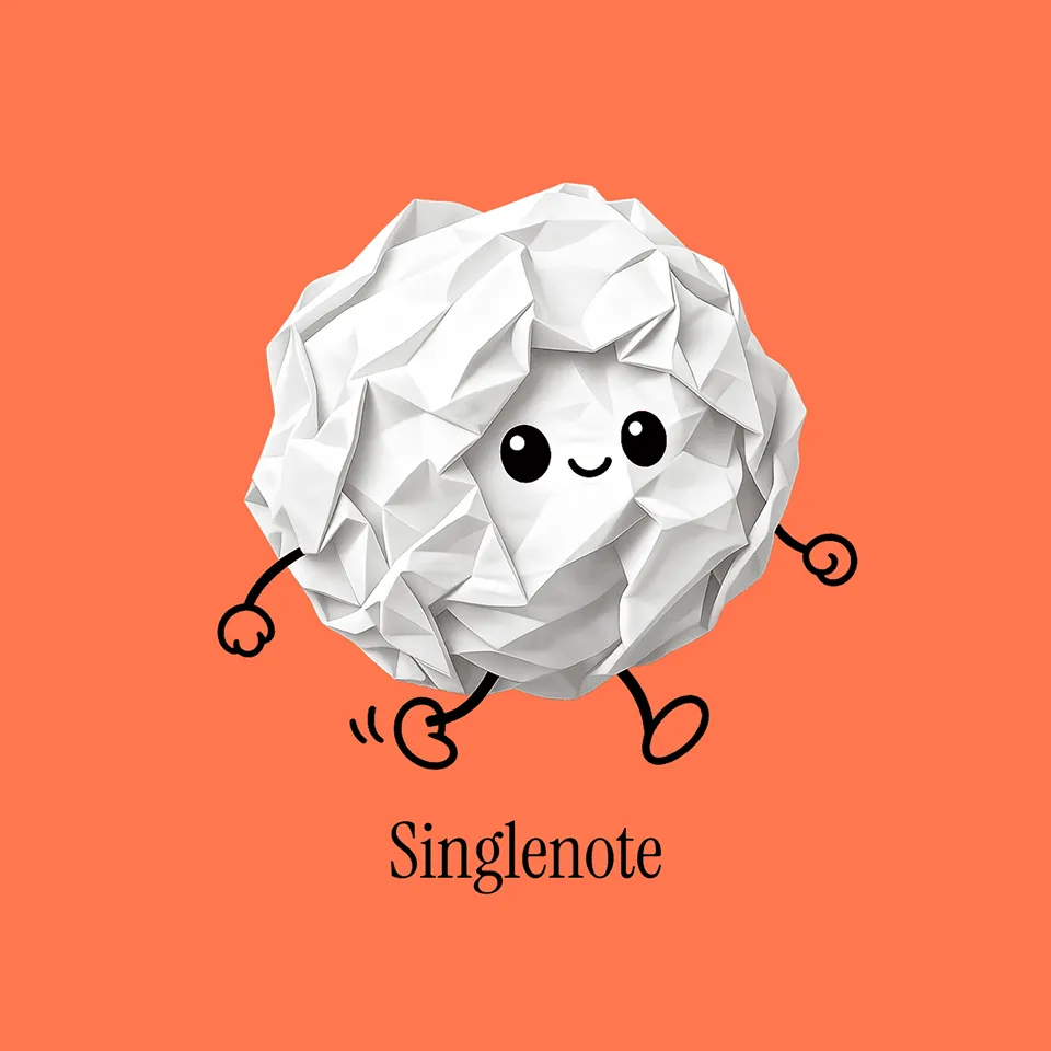 The Singlenote logo, a crumpled ball of paper with a face